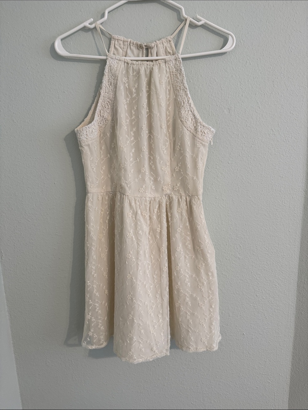 American Eagle Outfitters Cream Lace Halter Mini Dress